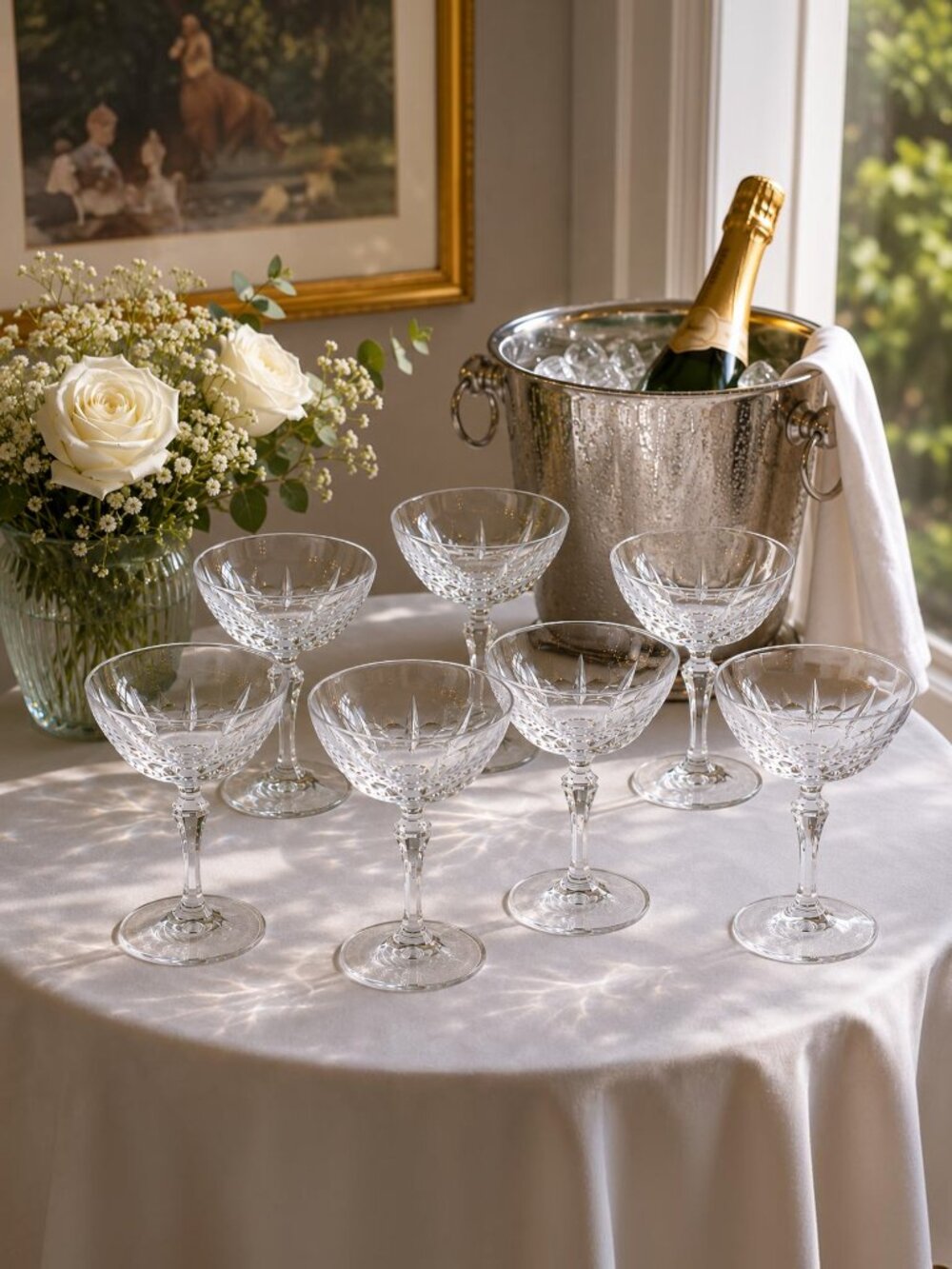 Spiegelau Nadja Crystal Champagne Coupe Glasses Set of 7 German Cut Crystal